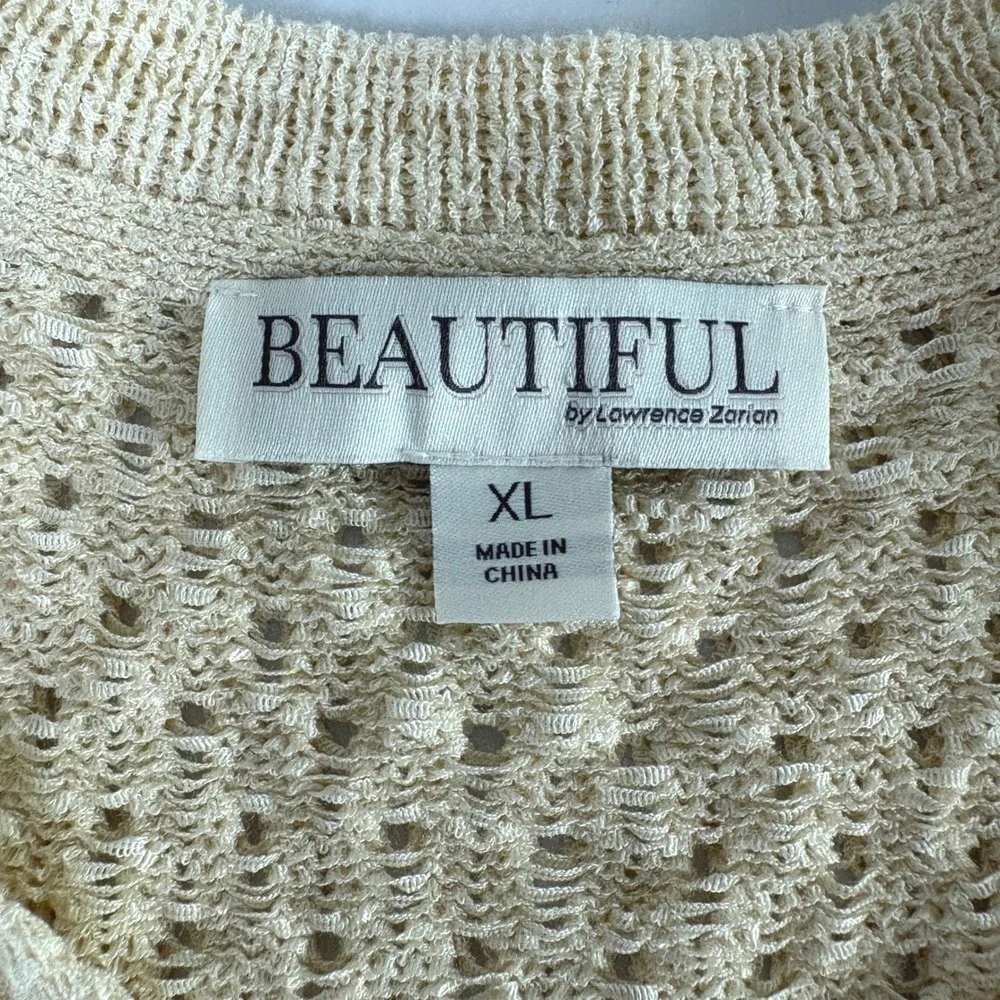 Beautiful by Lawrence Zarian Sweater Womens XL Cream Open Novelty Knit A682073